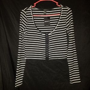 F21 Black & White striped crop top